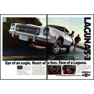 1974 Chevy Chevelle Laguna S-3 2 Page Vintage Print Ad Parking Lot Wall Art